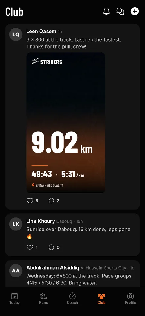 Screen from the Striders app