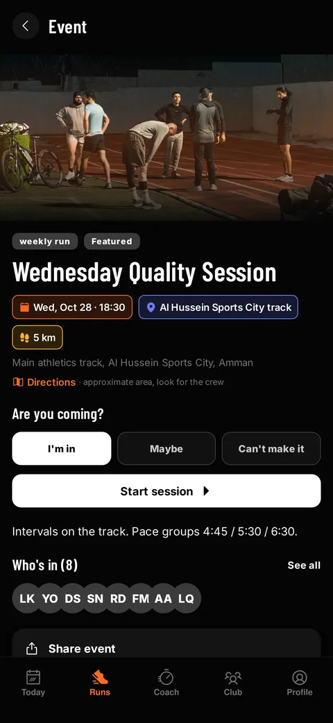Screen from the Striders app